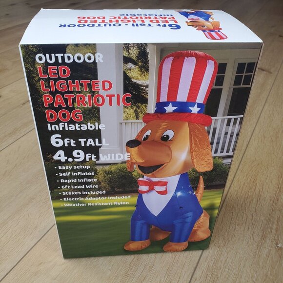6 FT Airblown Inflatable Patriotic Uncle Sam DOG Lighted July 4th USA Memorial - Picture 1 of 11